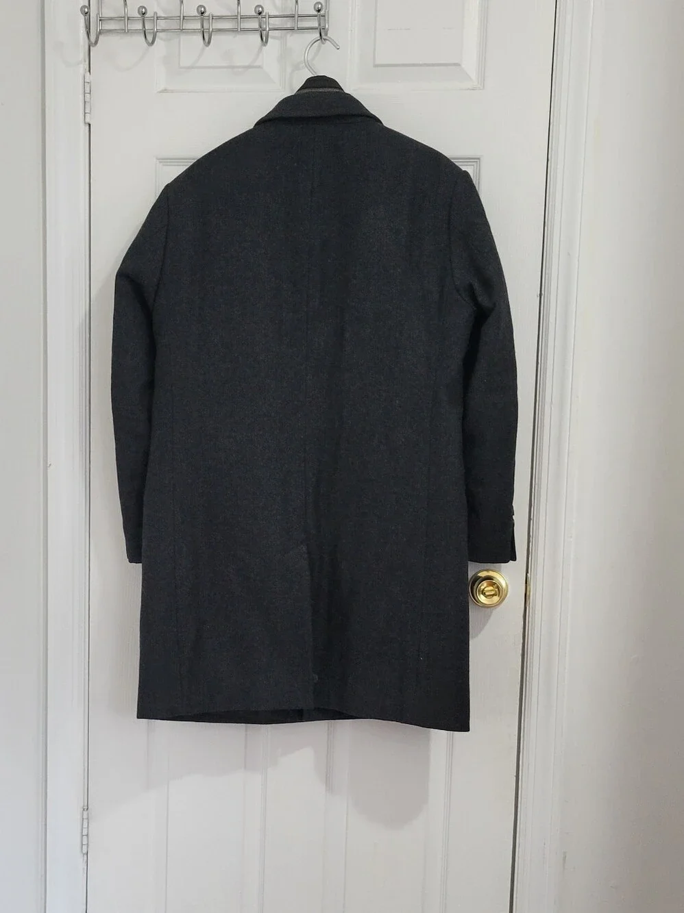 Hugo Boos Mens Dark Gray Wool Blend Overcoat with Zip-Front Liner